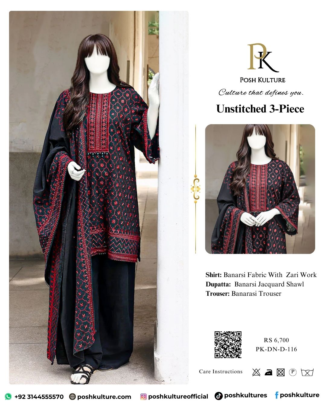 Marina Banarsi Zari Embroidered Unstitched 3-Piece Suit