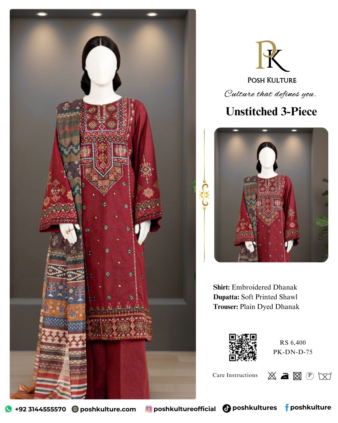 Maroonish Shade Luxury Winter Dachanak Embroidered Suit