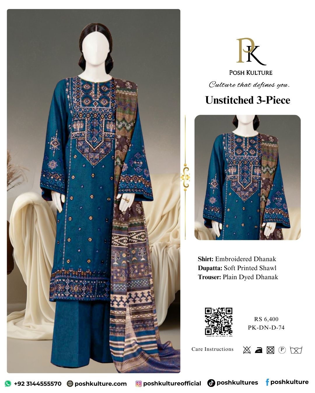 Bluish Shade Luxury Winter Dhanak Embroidered Suit
