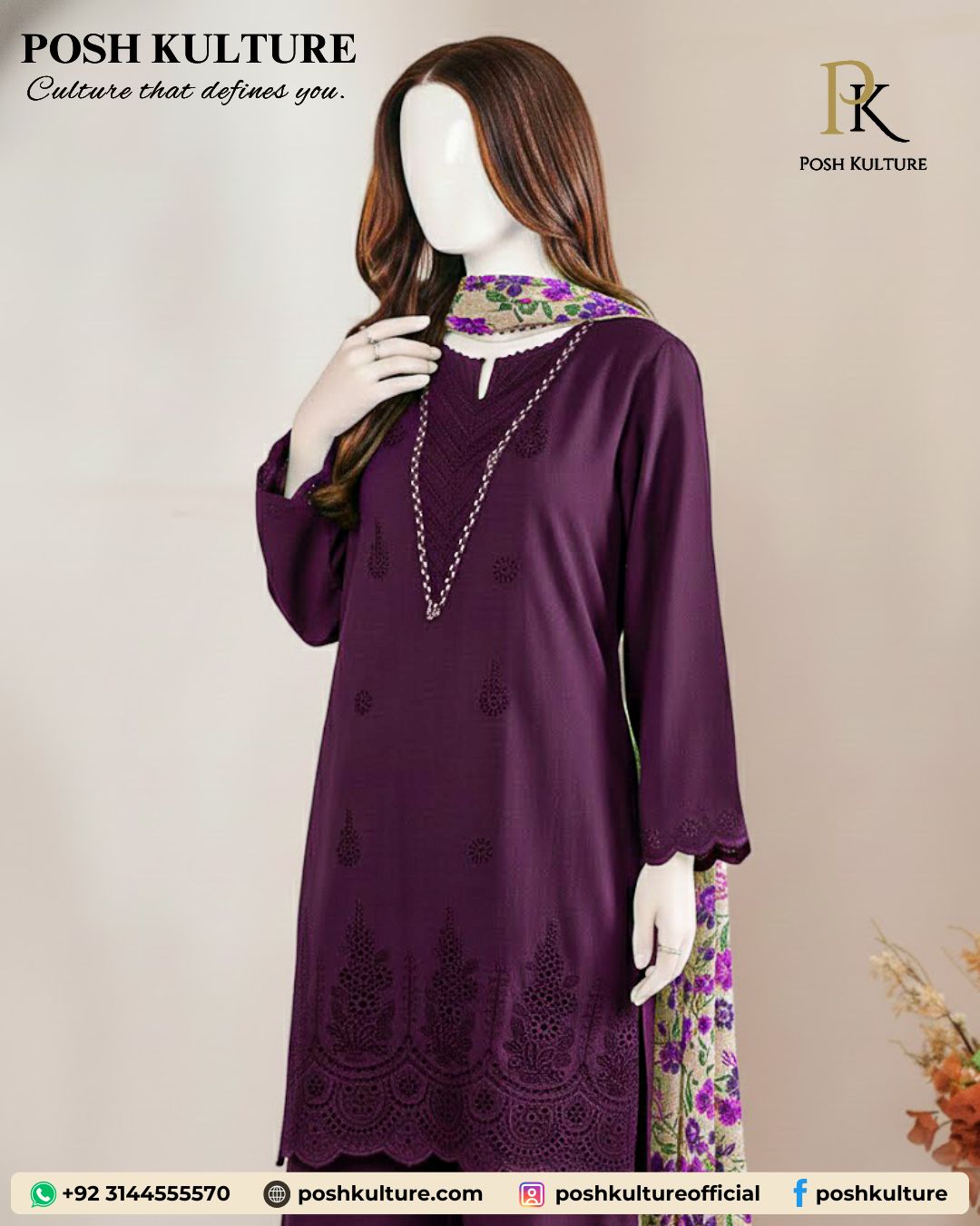 Regal Purple Luxury Dhanak Suit (3-Piece)