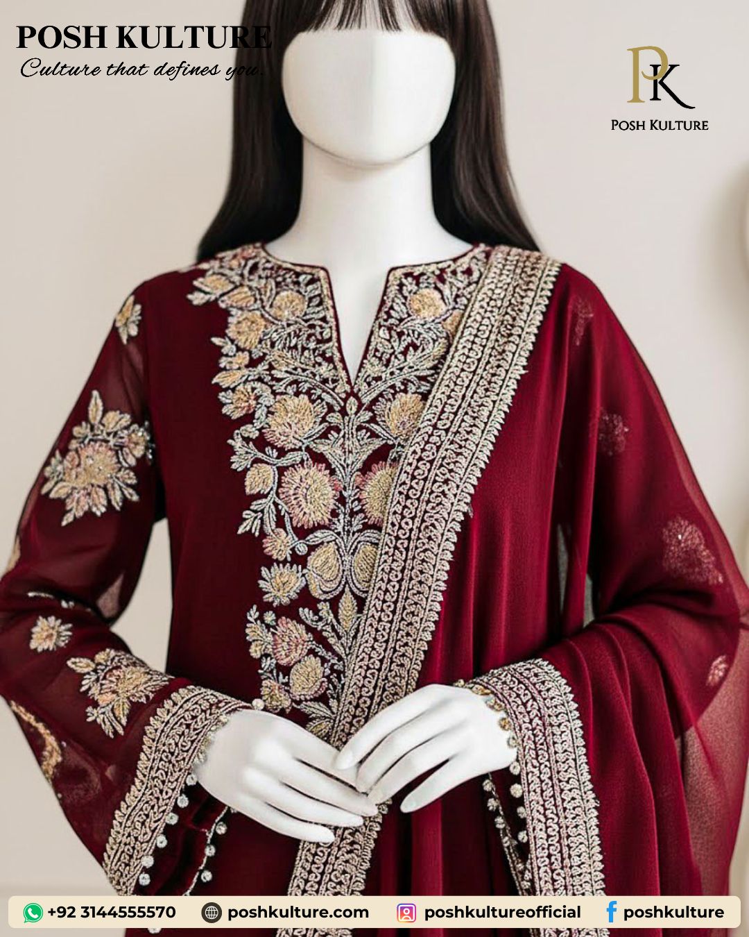 Baroque Premium Luxury Embroidered Unstitched Wedding Chiffon Suit