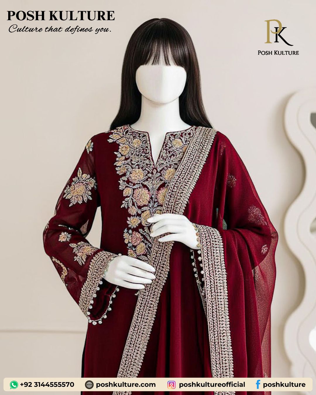 Baroque Premium Luxury Embroidered Unstitched Wedding Chiffon Suit