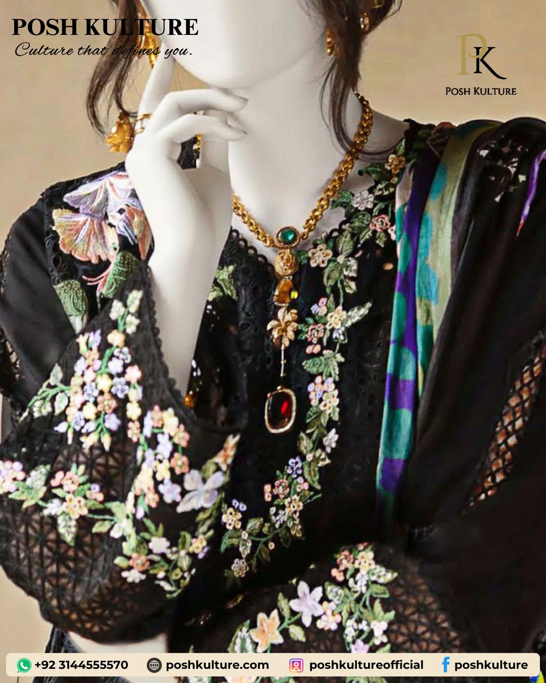 Black Dhanak Embroidered Suit with Contrasting Pashmina Wool Shawl