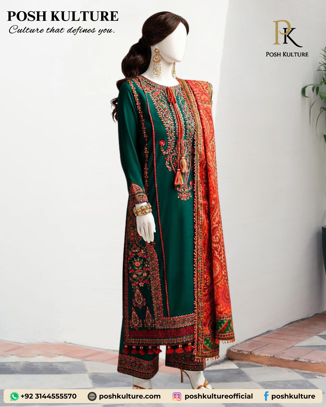mushq-deep-green-dhanak-suit-with-red-chicken-kari-embroidery