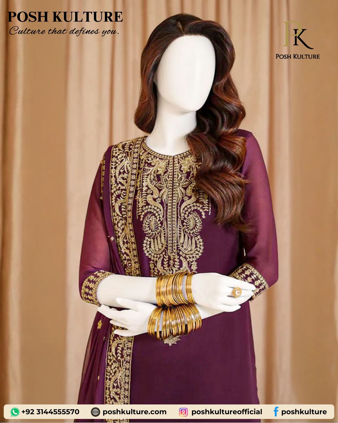 Deep Plum Luxury Unstitched Chiffon Suit | Heavy Gold Embroidery & Silk Trouser