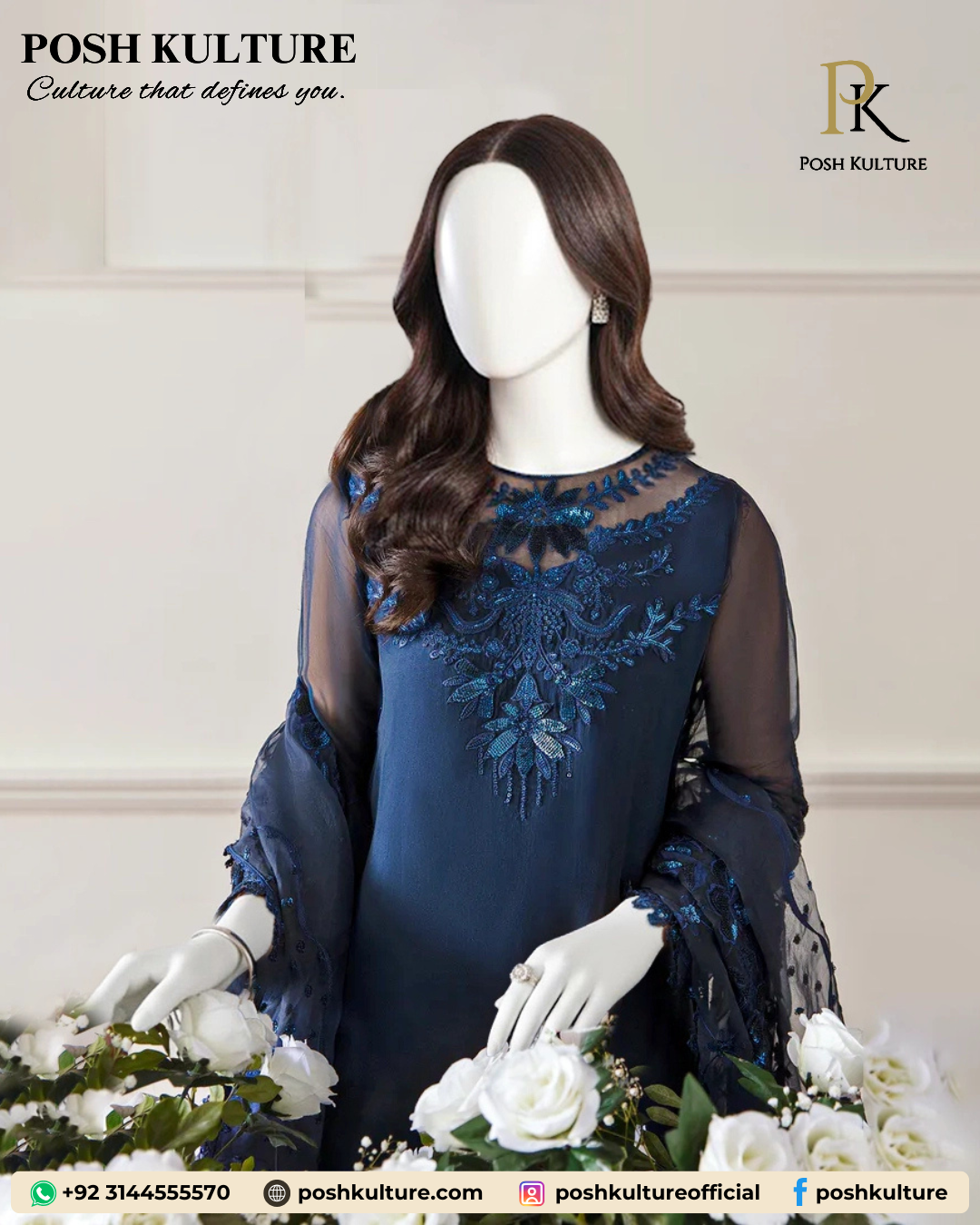 Navy Blue Luxury Embroidered Chiffon Unstitched Suit