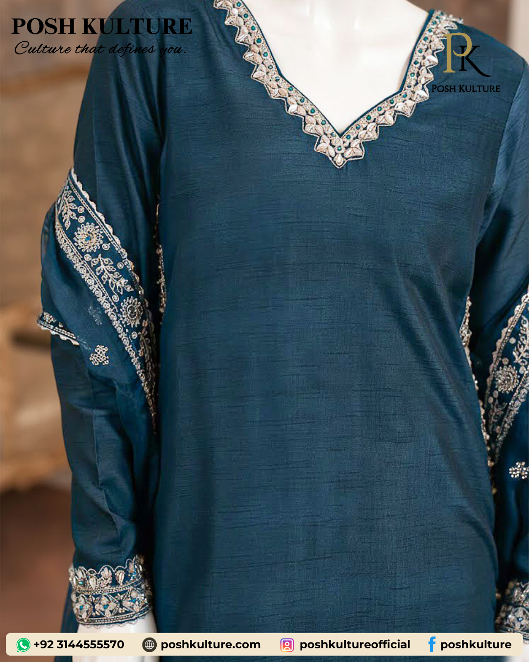 Teal Luxury Embroidered Chiffon Unstitched Suit