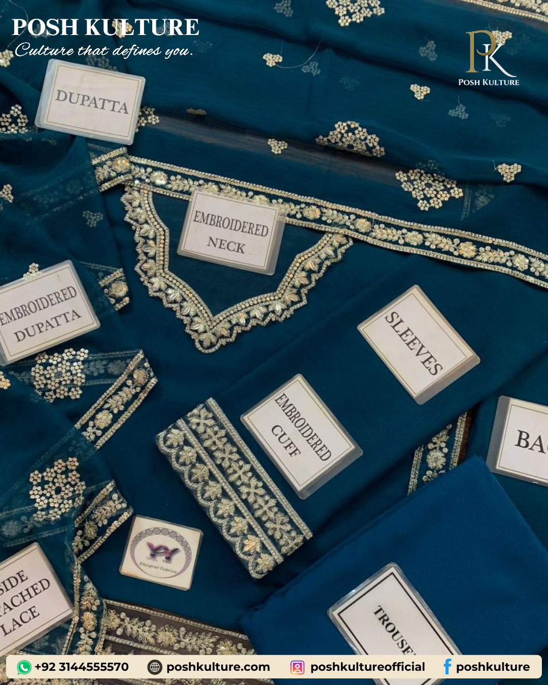 Teal Luxury Embroidered Chiffon Unstitched Suit