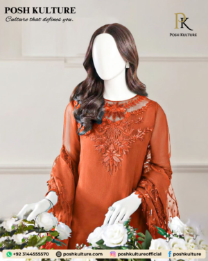 Rust Luxury 3-Piece Embroidered Chiffon Unstitched Suit
