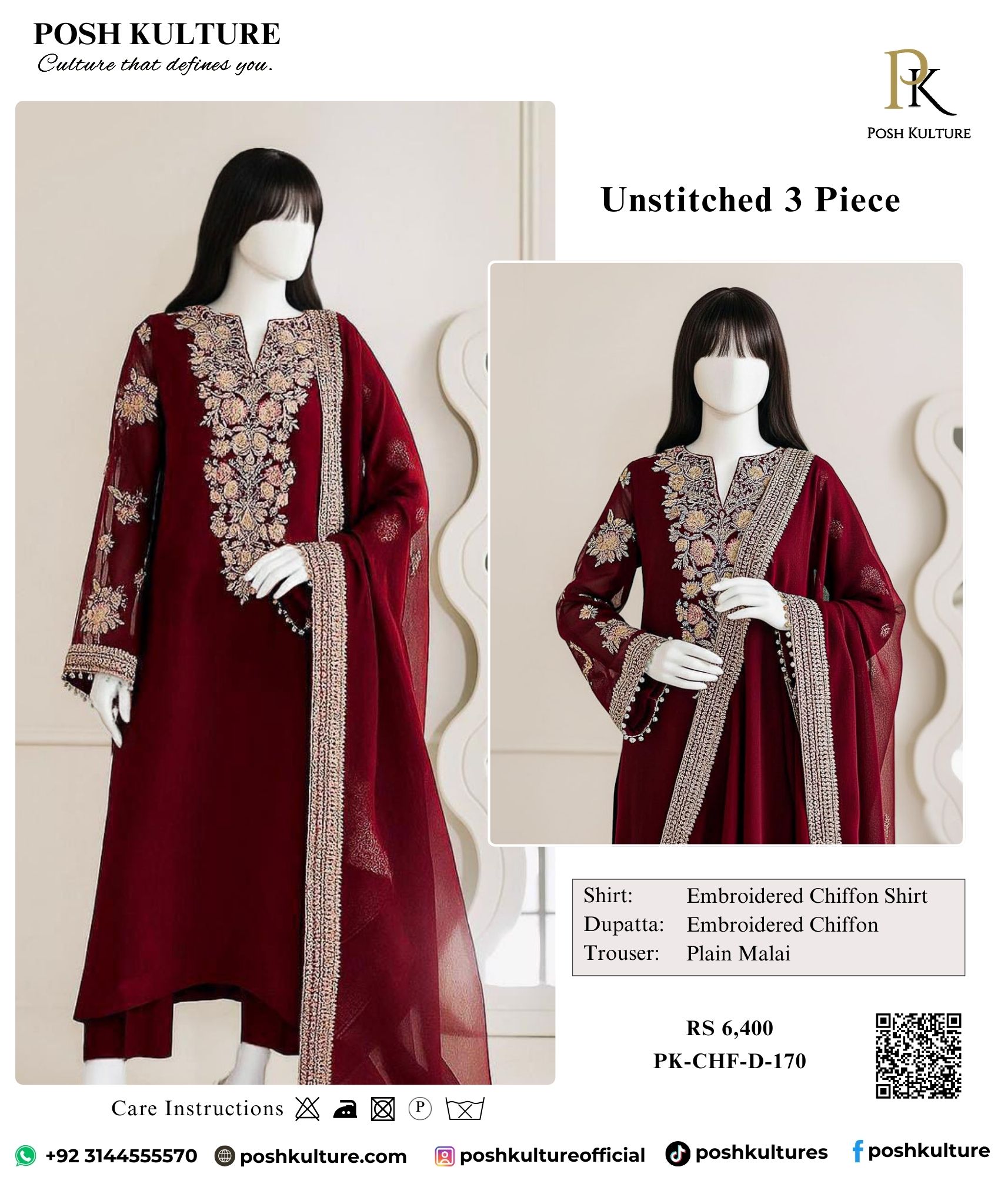 Baroque Premium Luxury Embroidered Unstitched Wedding Chiffon Suit