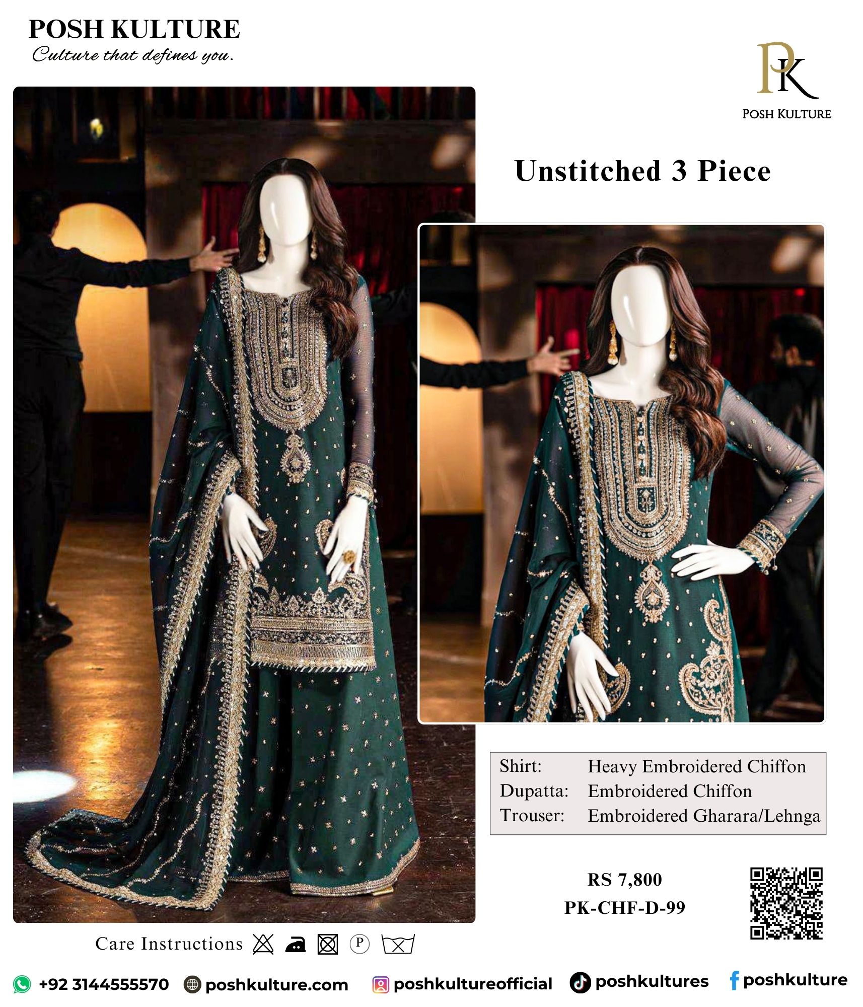 Emerald Heavy Embroidery Chiffon 3PC Suit