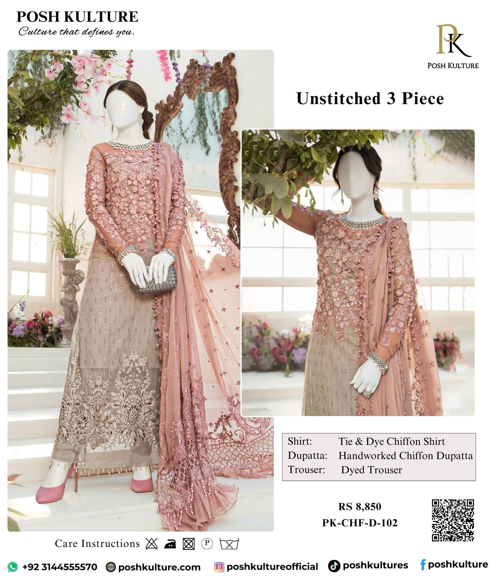 Fairy Tale Luxury: Hand-Embellished Tie & Dye Chiffon Suit with 3D Flowers