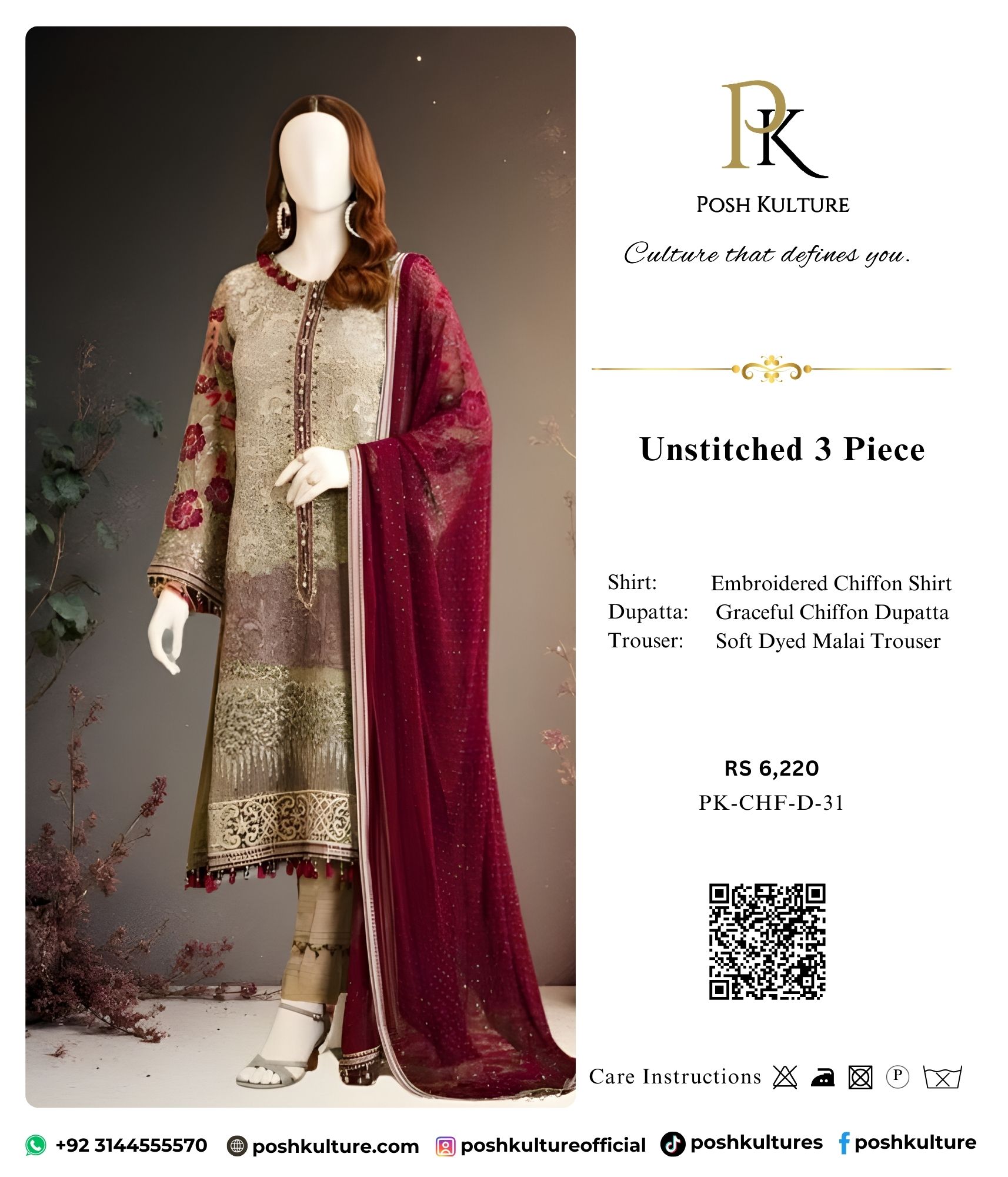 Representing Premium Chiffon Shirt & Dupatta with Dyed Malai Trouser