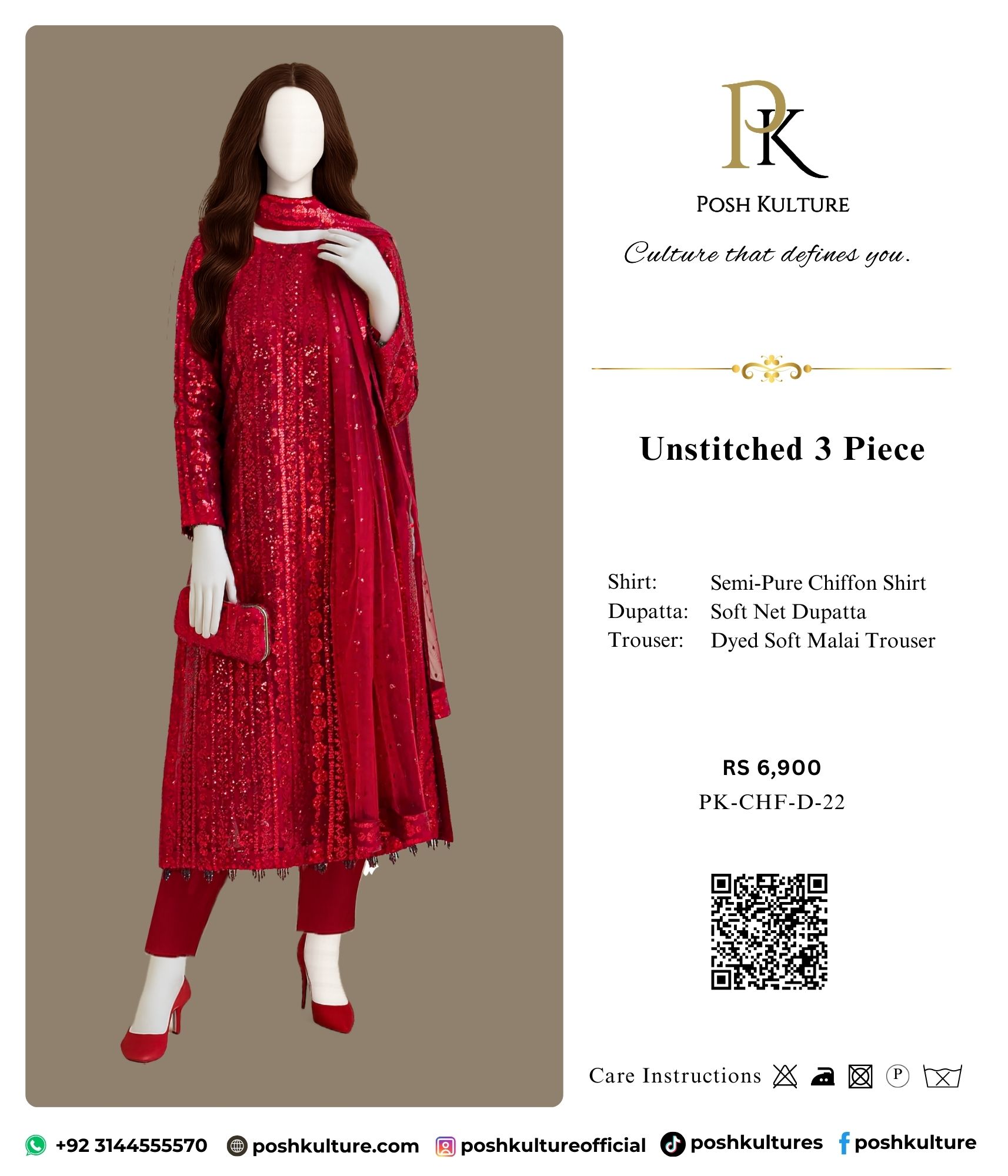 Semi Chiffon Fabric With Cotton Net Dupatta & Plain Malai Trouser