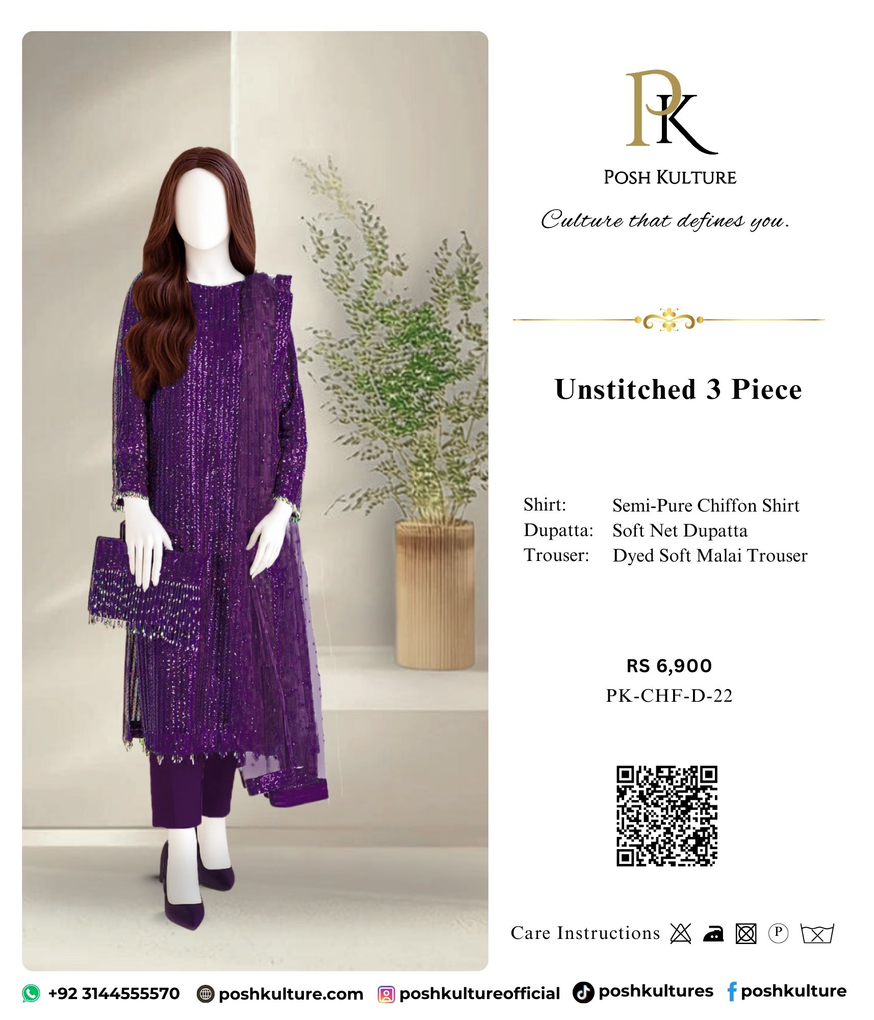 Semi Chiffon Fabric With Cotton Net Dupatta & Plain Malai Trouser