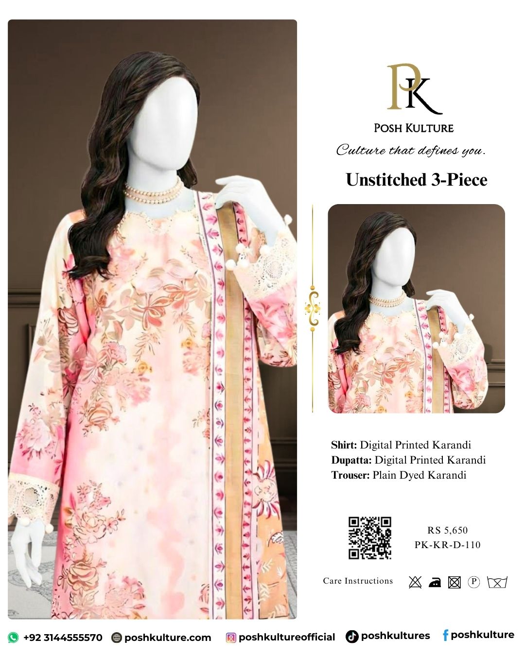 Soft Pink Karandi Digital Print Unstitched 3-Piece Suit