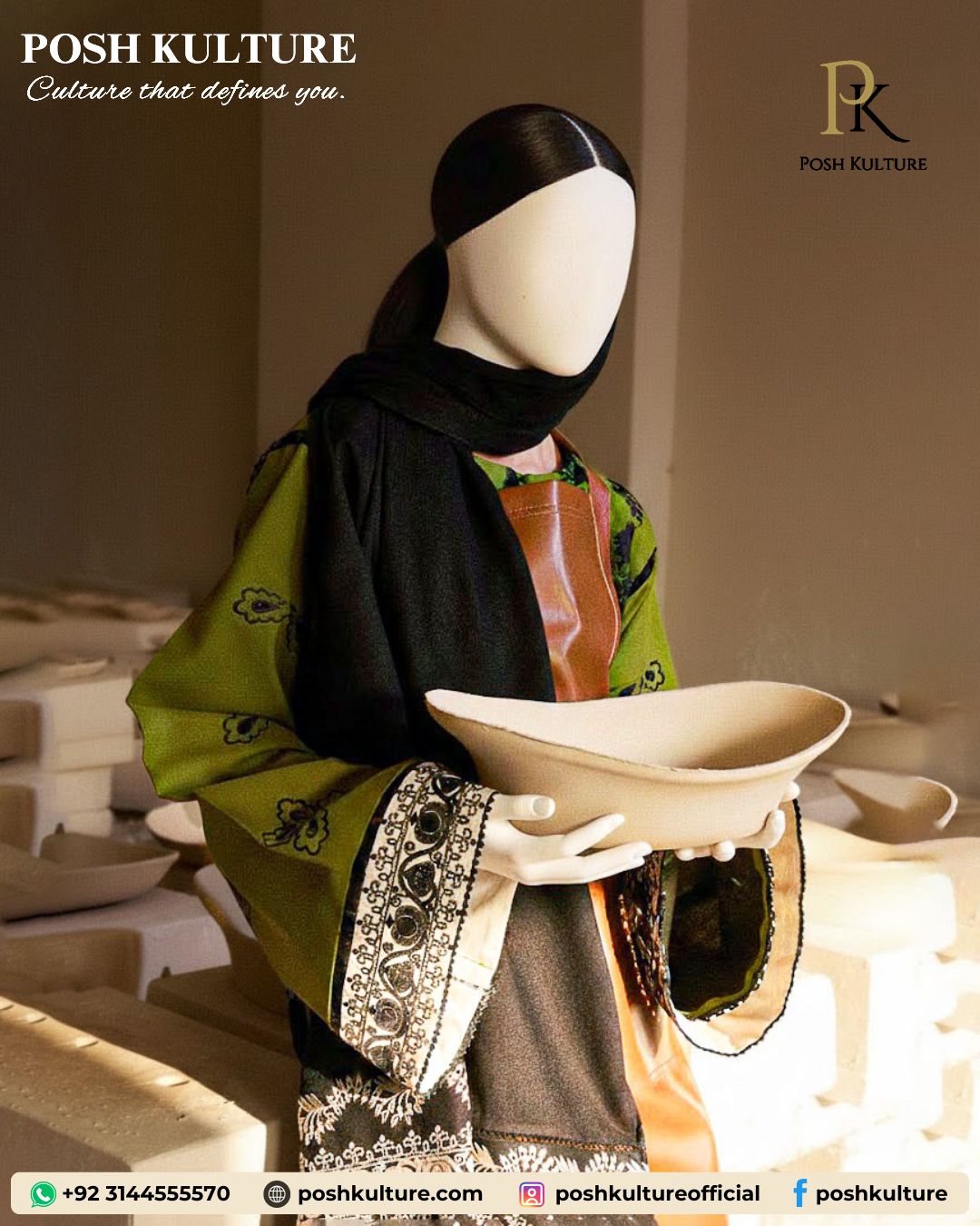 3PC Unstitched Luxury Lawn Suit – Moss Green Eid Edition