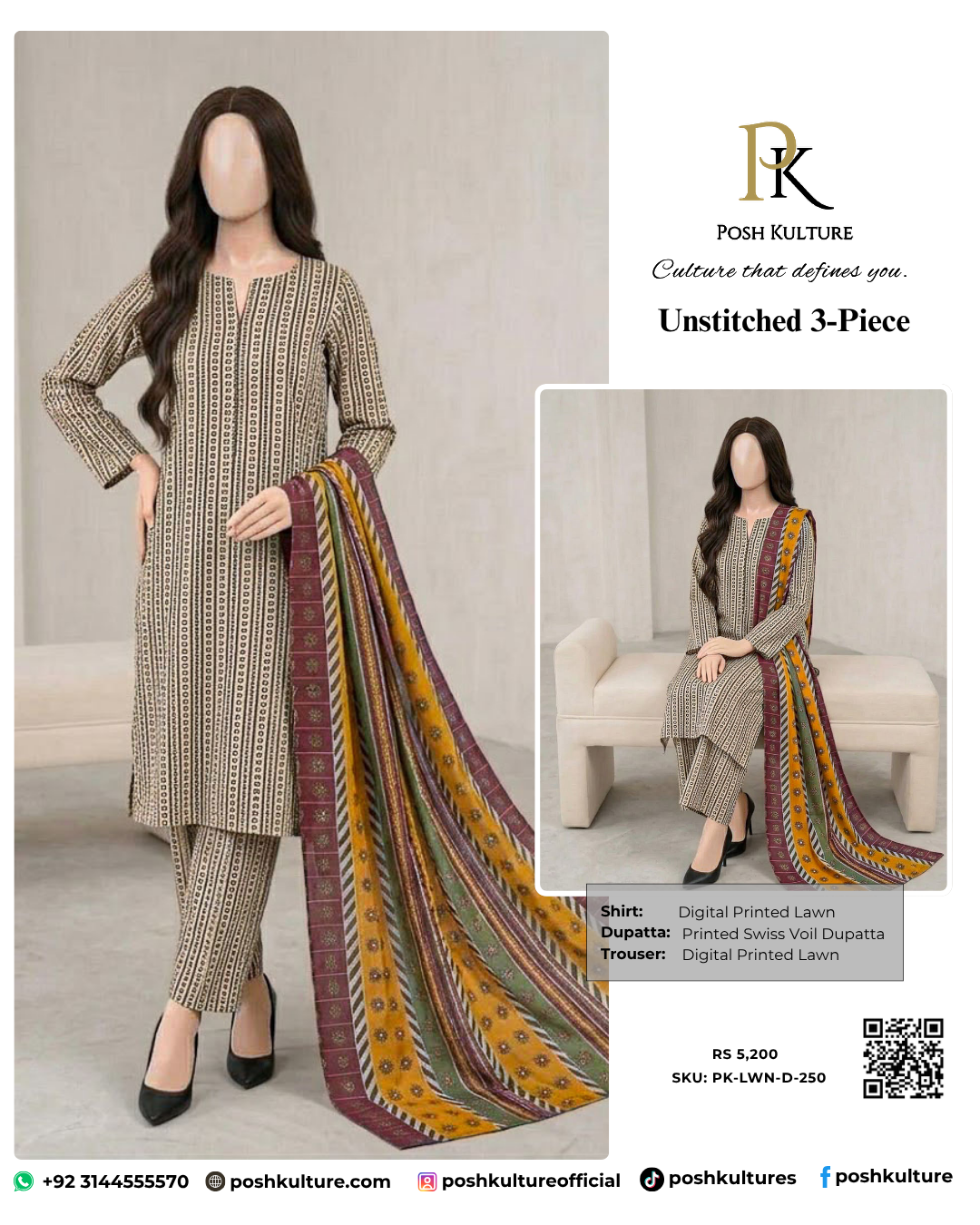 Digital Printed Lawn Suit with Swiss Voil Dupatta